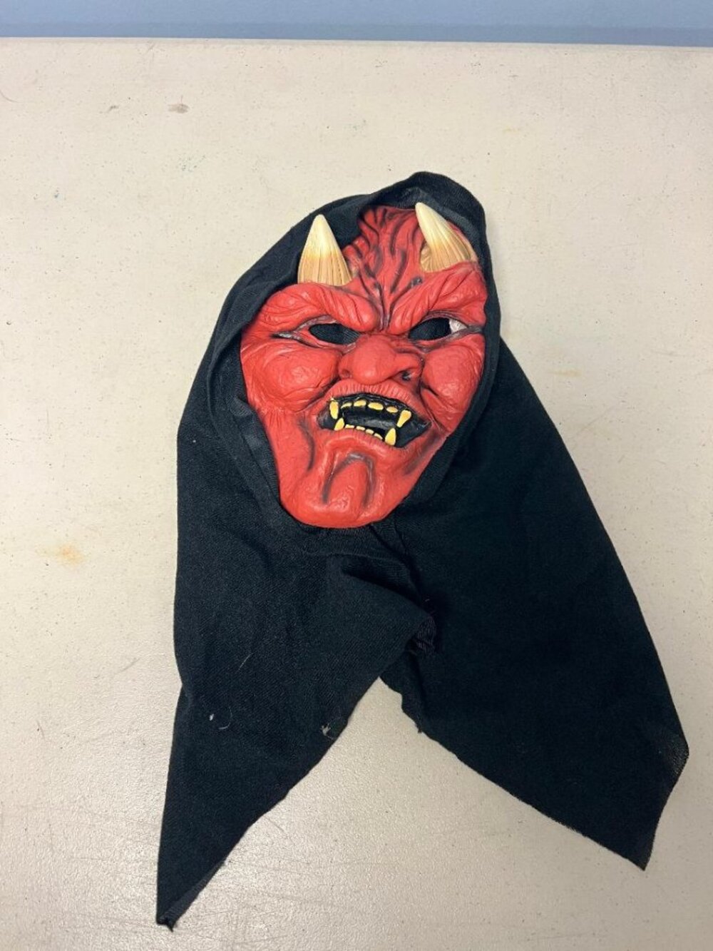 Red Devil Mask with Black Hood Halloween Costume Prop